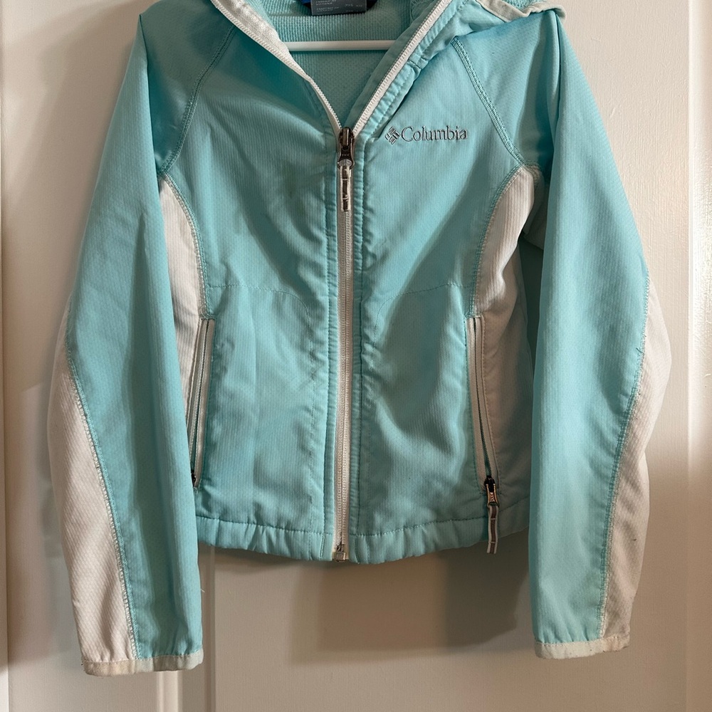 Columbia Aqua and White Zip-Up Jacket